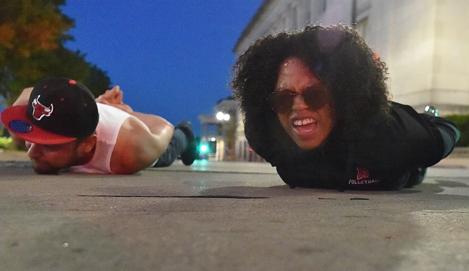 Protesters lay down on Main Street, recalling George Floyd's last moments